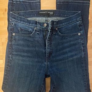 Veronica Beard Carly Raw Hem kick flare high rise Jeans dark blue size 25